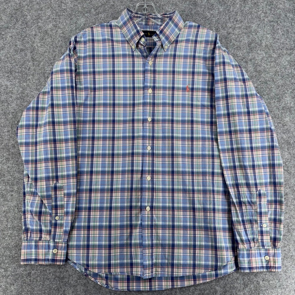 Polo Ralph Lauren Mens XL Plaid Button Down Shirt Blue Green Pink Cotton L/S